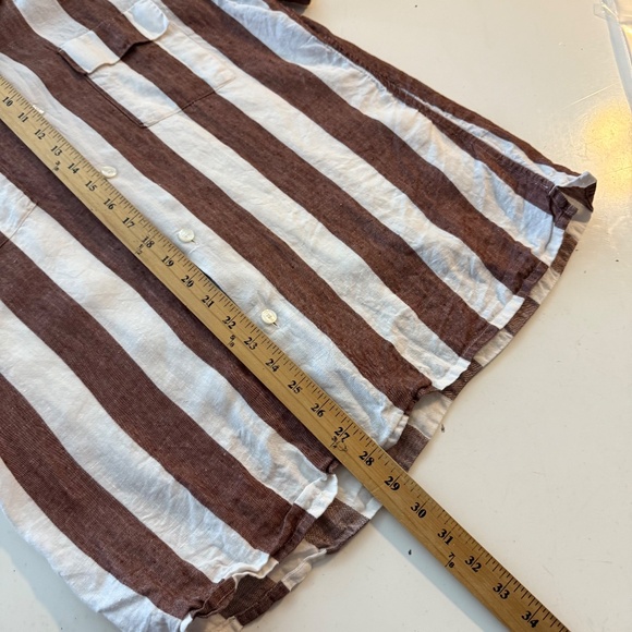 Baird McNutt Murano 100% Linen White Brown Striped Casual Button Up Shirt LARGE - Picture 6 of 7